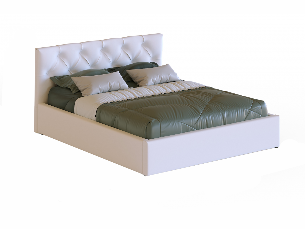 двуспальная кровать без подъемного механизма с мягким изголовьем